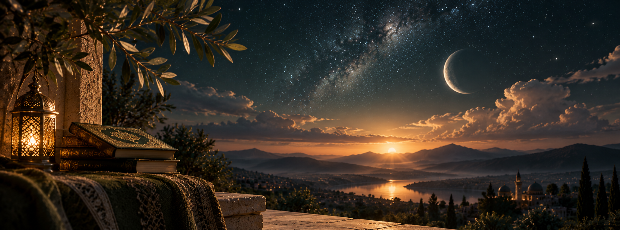 Contemplative night landscape beneath a starry sky